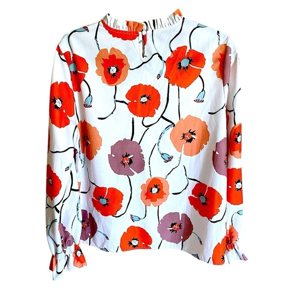Women’s Floral Print Women's High Neck Top Long Sleeve Size PTP 22 x Length 24 - Picture 4 of 9